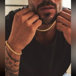 Gold 6mm Rope Chain 20 inches with 5mm Rope Bracelet: Gold Plated